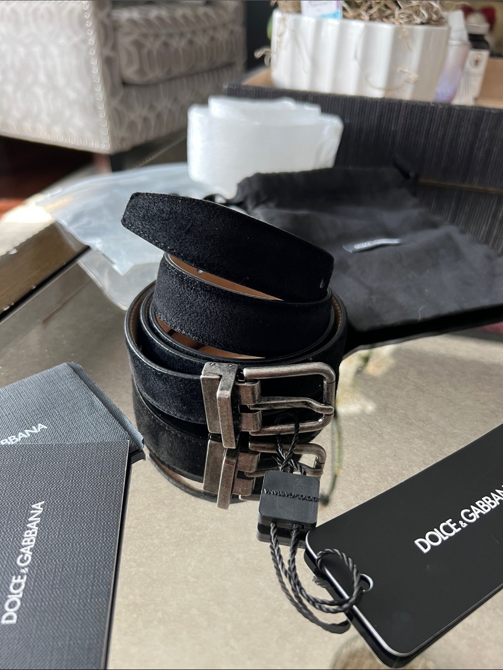 Dolce & Gabbana Black Suede Men's Double-Buckle Belt